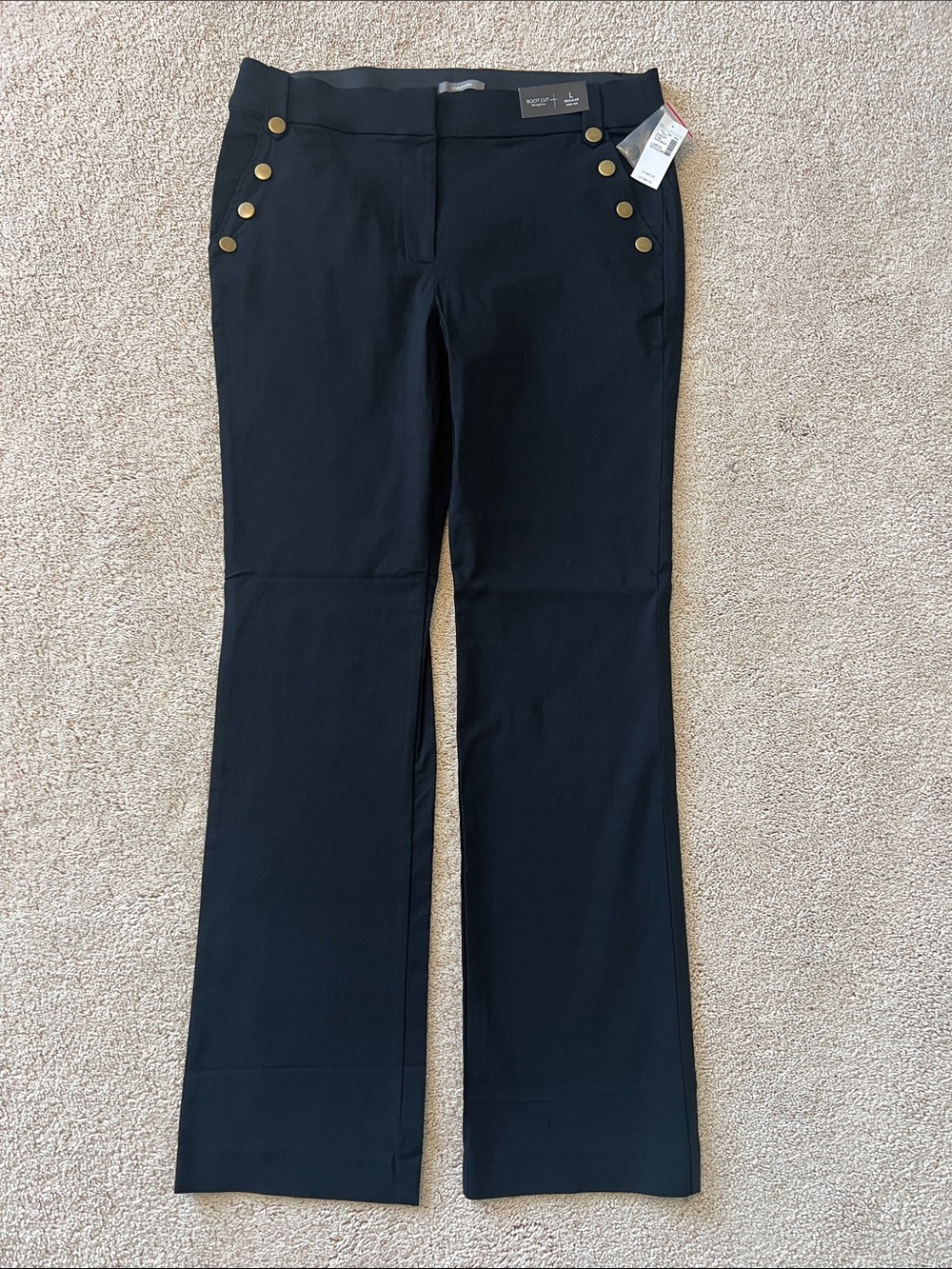 Maurices Black Boot Cut Dress Pants with Gold Button Detail Size L NWT
